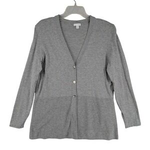 J Jill Gray V Neck Button Front Long Sleeve Cardigan Sweater Womens Large